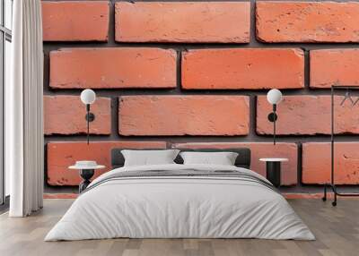 Textured orange brick wall with a rustic appearance, showcasing the unique patterns and colors of each brick. Ideal for background use in architecture and design. Wall mural