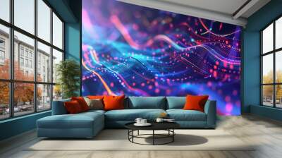 Vibrant abstract visualization of financial statistics with flowing dynamic graphs and a high-tech interface Wall mural