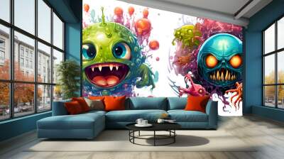 Two vibrant germ monsters in a transparent background, Generative AI Wall mural