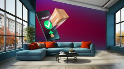 3D Delivery Concept. Online Phone Order Shipping Wall mural