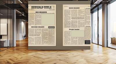 Old Vintage Two Pages Newspaper Layout Template Wall mural