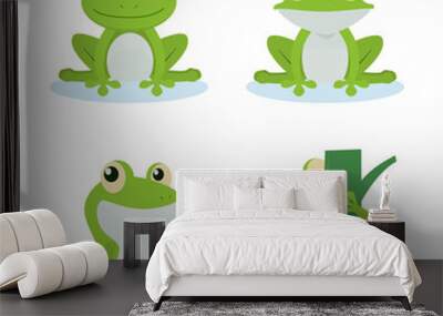 Set of frogs cartoon characters on white background  Wall mural