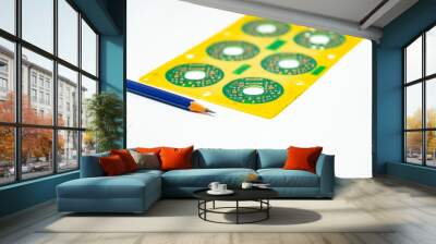 electronic product design concept,printed circuit board(pcb) include pencil 2b with isolated white b Wall mural