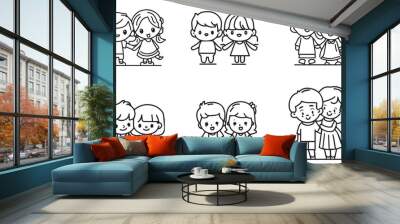 Set of cute siblings girl and boy smiling holding hand vectors  Rakshabandhan love Wall mural