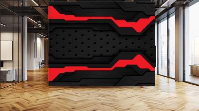 metal iron black sheet overlap on metallic honeycomb steel mesh and red stripes template background modern design premium vector illustration Wall mural