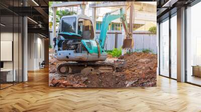 small excavator working excavation site construction Wall mural