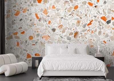 terrazzo flooring which has Orange rock Small or marble old. polished stone wall beautiful texture for background with copy space add text Wall mural