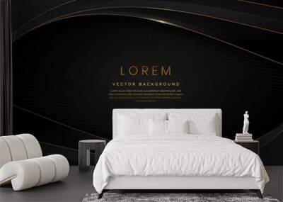 3D modern luxury template design black and grey curved shape and golden curved line background. Wall mural