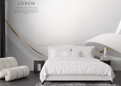 Abstract 3d gold and grey curved ribbon on white background with lighting effect. Luxury design style. Wall mural