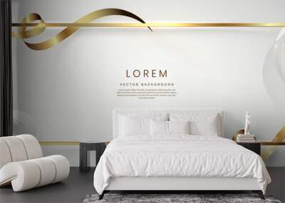 Abstract 3d gold curved ribbon on white background with lighting effect and sparkle with copy space for text. Luxury frame design style. Wall mural