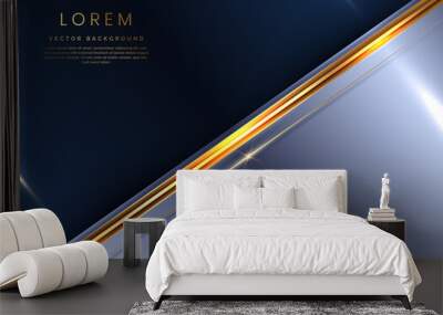 Abstract 3d template diagonal soft purple with gold lines diagonal on dark blue background. Luxury concept with copy space for text. Wall mural