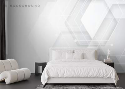 Abstract banner web white and gray geometric hexagon overlapping  technology corporate concept background with space for your text. Wall mural