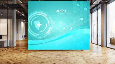 Abstract blue hexagon background. Medical technology and science concept and health care icon pattern. Wall mural