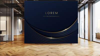 Abstract curve dark blue layer luxury background with golden line curve on dark blue background. Wall mural