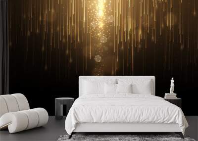 Abstract elegant gold glowing line with lighting effect sparkle on black background. Template premium award design. Wall mural