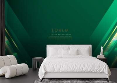 Abstract elegant green background with golden line and lighting effect. Luxury template celebration award design. Wall mural