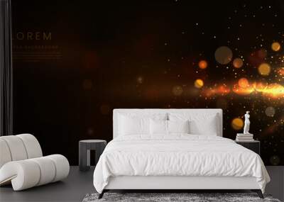 Abstract glowing gold lines on dark brown background with lighting effect and sparkle with copy space for text. Wall mural