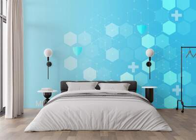 Abstract hexagon pattern light blue background.Medical and science concept. Wall mural