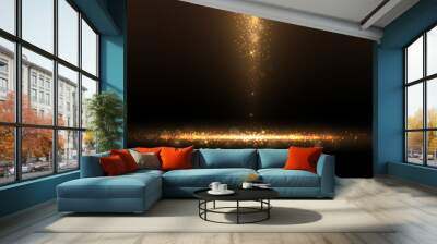 Abstract luxury golden glitter effect glowing on black background with lighting effect sparkle. Template premium award ceremony design. Wall mural