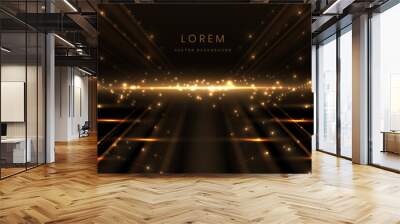 Abstract luxury golden lighting effect glowing on dark brown background and sparkle. Template premium award ceremony design. Wall mural