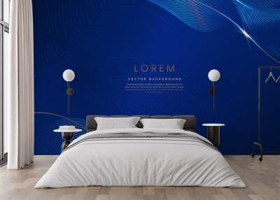 Abstract luxury golden lines curved overlapping on dark blue background. Template premium award design. Wall mural