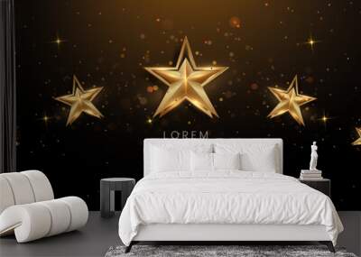 Abstract luxury golden star lighting effect glowing on dark brown background and sparkle. Celebration party happy concept. Wall mural