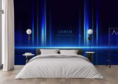 Abstract scene elegant blue light lines on dark background with lighting effect and sparkle. Wall mural