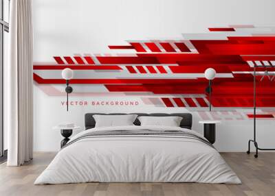 Abstract tech corporate red and grey geometric shape on white background. Wall mural