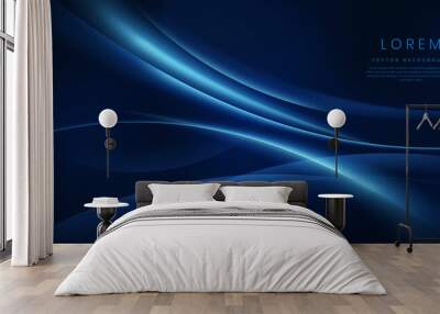 Abstract technology futuristic glowing blue curved line on dark blue background. Wall mural