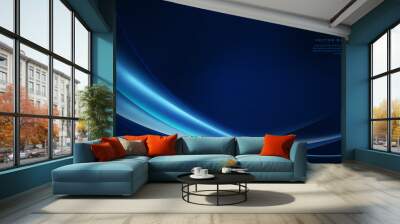 abstract technology futuristic glowing blue curved line on dark blue background. Wall mural