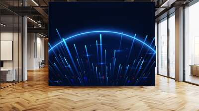 Abstract technology futuristic glowing blue light lines with high-speed effect on dark blue background. Wall mural