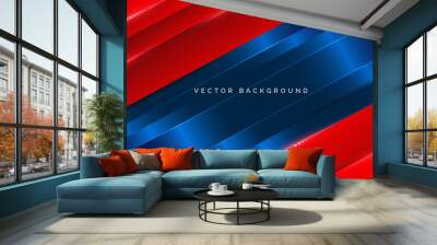 Abstract template blue and red stripes with red neon light with copy space for text. technology concept. Wall mural