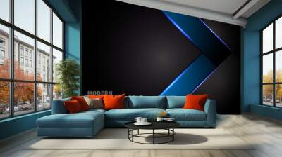 Abstract template blue geometric overlap with blue light modern technology style on black stripe line background. Wall mural