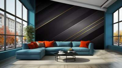 Abstract template dark geometric diagonal background with golden line. Luxury style. Wall mural