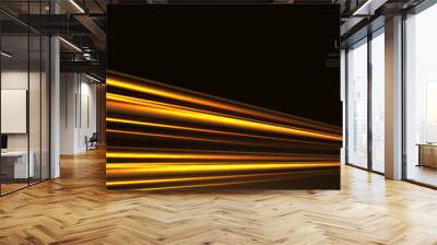 Abstract yellow and orange neon speed light diagonal on dark background. Hi-speed motion moving concept. Wall mural