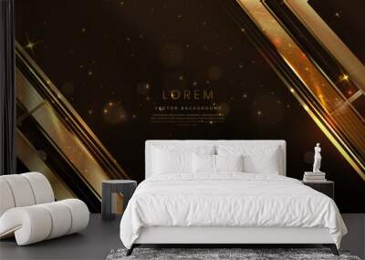 Elegant dark brown background with golden line and lighting effect sparkle. Luxury template award modern design. Wall mural