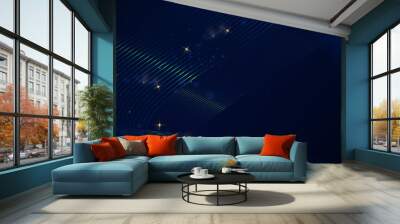 Elegant glowing curved lines on dark blue background with lighting effect and sparkle with copy space for text. Wall mural