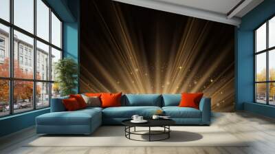 Elegant golden light ray on black background with lighting effect and sparkle with copy space for text. Luxury design style. Wall mural