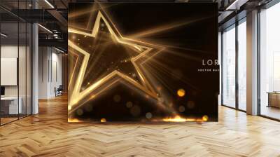 Golden star on black background with lighting effect and sparkle. Luxury template celebration award design. Wall mural