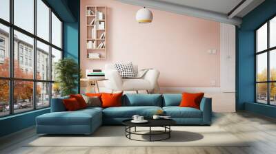 Interior poster mock up living room with colorful white sofa . 3D rendering. Wall mural