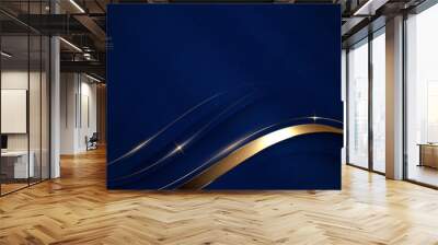 Luxury curve golden lines on dark blue  background with lighting effect and space for text. Luxury design style. Wall mural