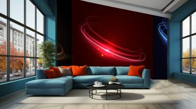 Set of light blue, gold, red, spiral glowing neon lighting and sparkle frame design background with copy space for text. Wall mural