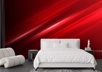 Technology futuristic background striped lines with light effect on red background. Wall mural