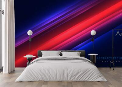 Technology futuristic background striped lines with red light effect on dark blue background. Wall mural