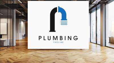 letter p plumbing pipe wave logo vector illustration design Wall mural