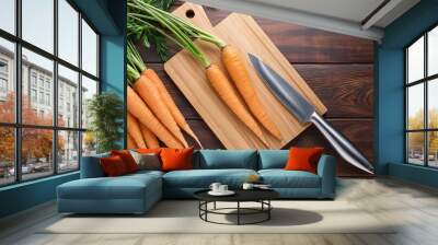 carrots on a chopping board to be cut in the kitchen Wall mural