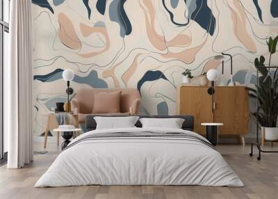 interior of a room with minimalist furniture with a boho-style abstract wallpaper Wall mural