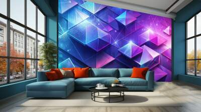 Abstract Geometric Shapes on Purple and Blue Dimension Background with Scratch Effects Wall mural