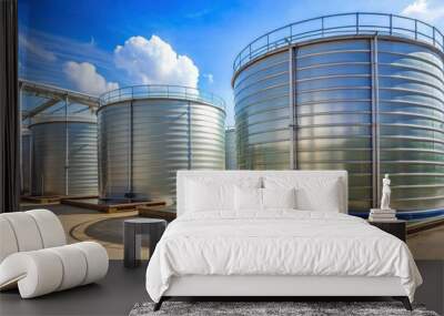 Large water tanks for greenhouse water storage in agriculture industry setting Wall mural