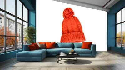 Orange wintter knitting cap on white background isolated and clippint path. Accessories for keep warm in winter season concept. Wall mural